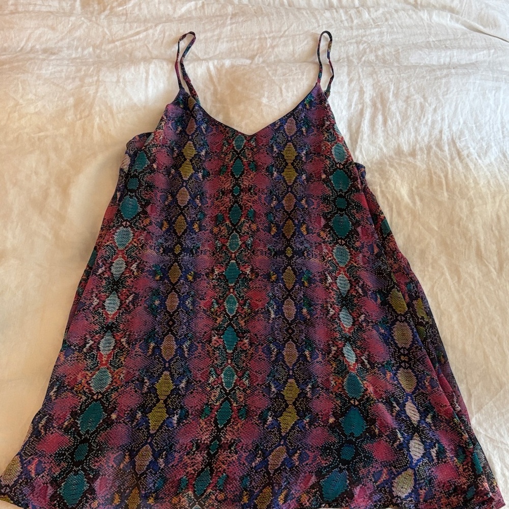 Show Me Your Mumu Sleeveless V-Neck Python-Print Dress in Purple and Teal M